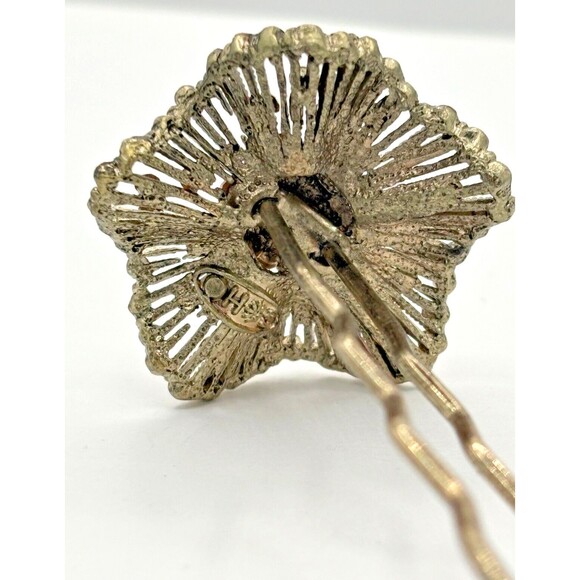 Vintage SOHO Signed Hair Stick Aurora Borealis Floral Jewelry Goldtone Metal HTF - Picture 13 of 16